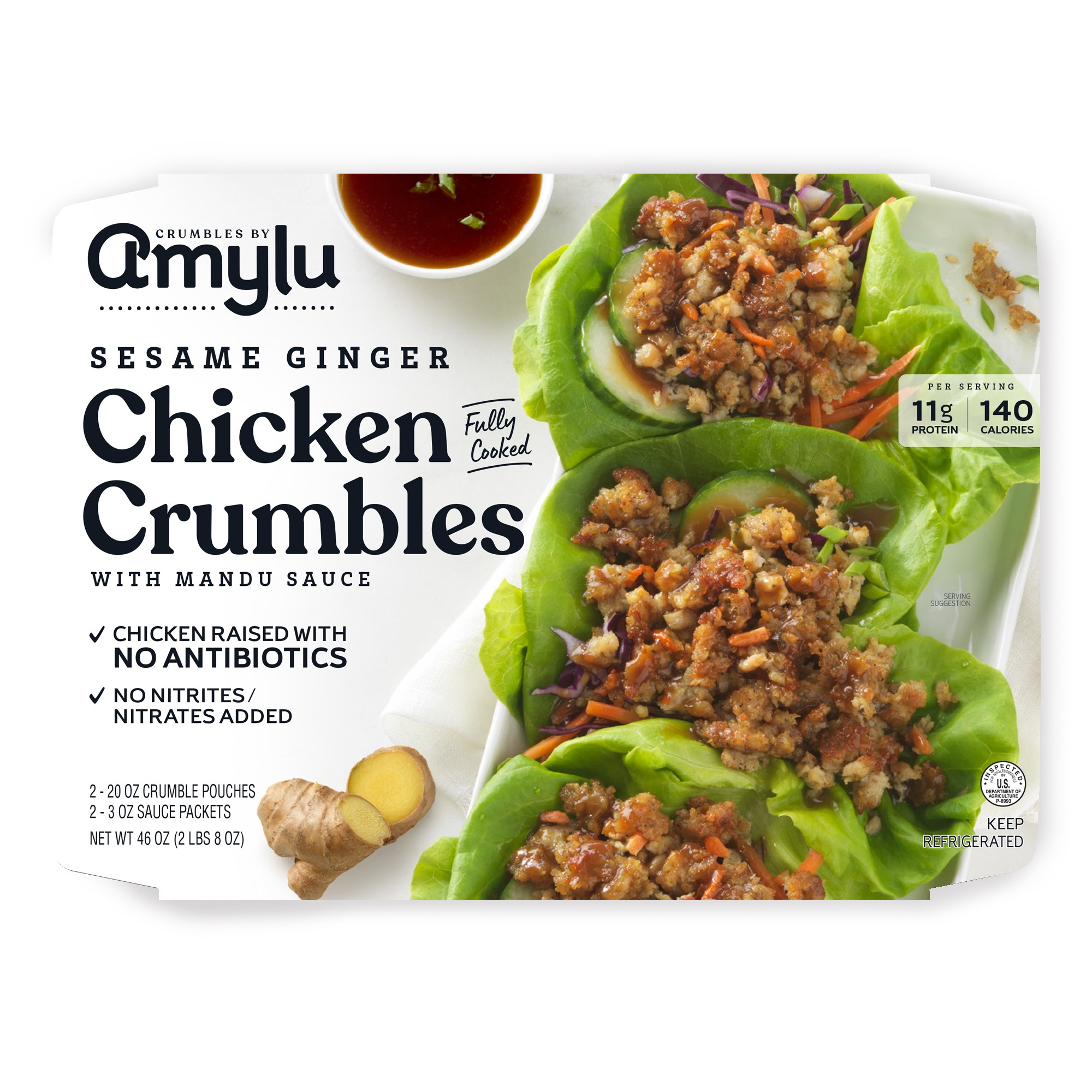Sesame Ginger Chicken Crumbles, Antibiotic Free - Amylu Foods