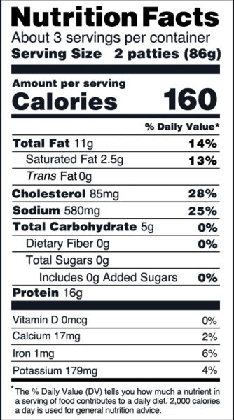 Breakfast Time Patties Nutritional